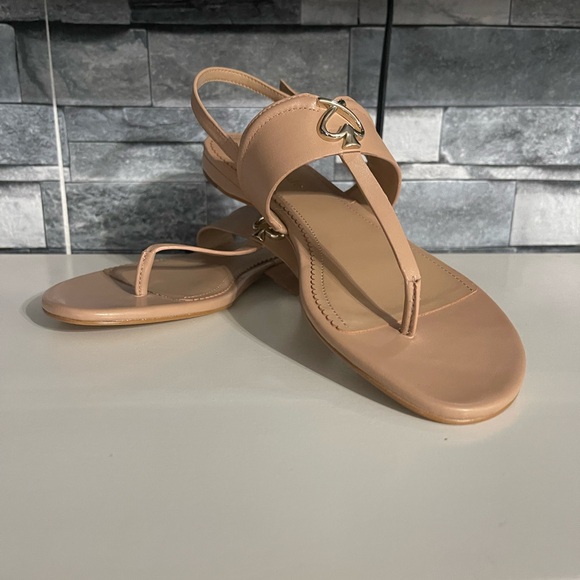 Kate Spade ♠️ New York Kendra T.Strap Thong Leather Sandals Light Fawn Tan - Picture 5 of 11